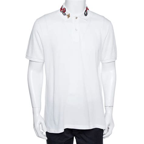 white gucci cotton polo with bee|gucci polo shirt snake collar.